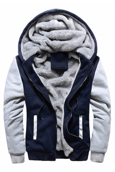 Fashionable Color Block Print Zipper Long Sleeve Unisex Hooded Coat