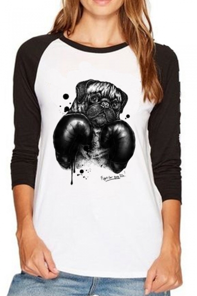 New Fashion Boxing Dog Print Long Sleeve T-Shirt