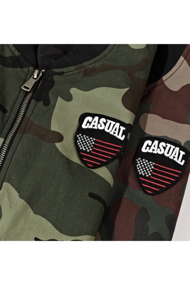New Fashion Camouflage Pattern Stand-Up Collar Zip Up Long Sleeve Baseball Jacket