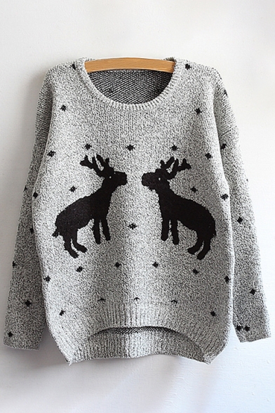 New Fashion Cartoon Deer Pattern Round Neck Long Sleeve Pullover Sweater