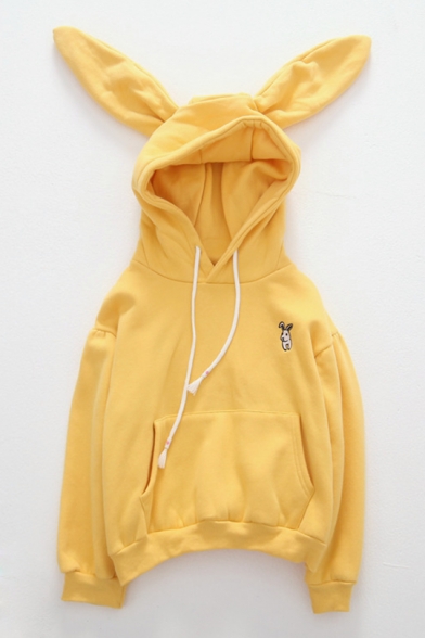 New Fshion Rabbit Embroidered Long Sleeve Hoodie