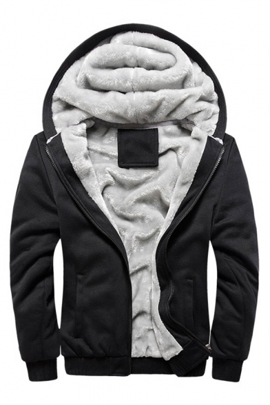 New Stylish Long Sleeve Zipper Simple Plain Unisex Hooded Coat