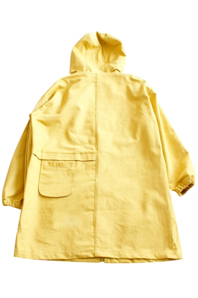 Fashionable Long Sleeve Drawstring Hood Embroidered Pattern Tunic Coat
