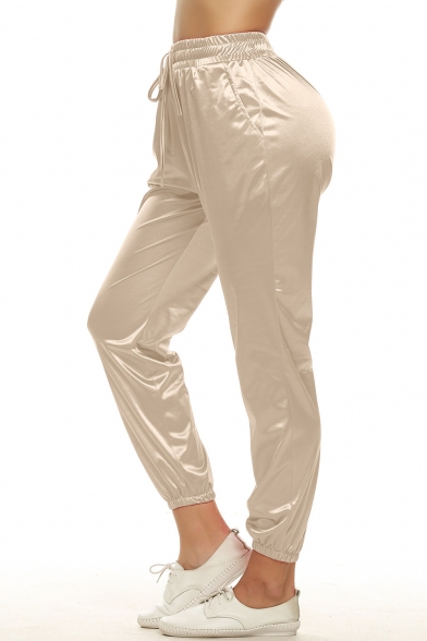 New Fashion Simple Plain Drawstring High Waist Sports Pants