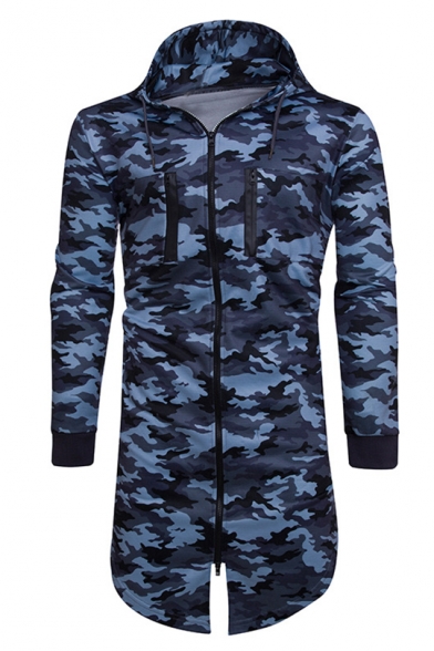 New Stylish Camouflage Print Zipper Long Sleeve Tunic Hoodie
