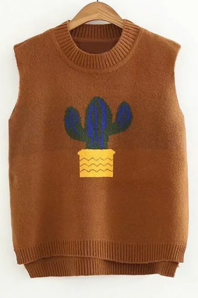 New Fashion Cactus Pattern Striped Vest Sweater
