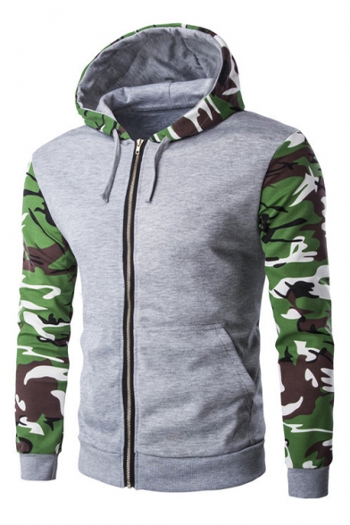 New Fashion Camouflage Color Block Long Sleeve Hooded Coat