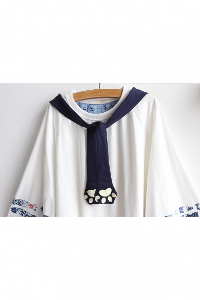 New Fashion Cartoon Fishes Pattern Round Neck Cape with Tie