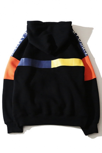 New Fashion Color Block Letter Print Long Sleeve Hoodie