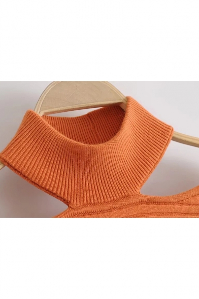 New Fashion Simple Plain Halter Hollow Out Long Sleeve Pullover Sweater