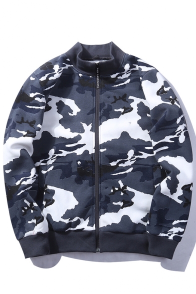 New Stylish Camouflage Print Stand-Up Collar Long Sleeve Unisex Jacket