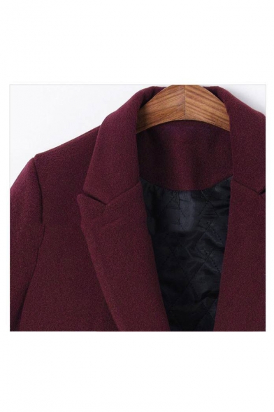 New Stylish Notched Lapel Split Side Double Breasted Plain Tunic Coat