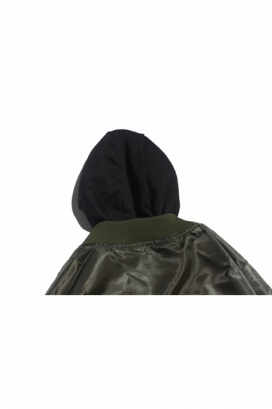 New Stylish Print Long Sleeve Zipper Drawstring Hood Bomber Jacket