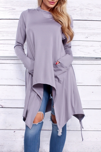 Simple Fashion Long Sleeve Hoodie with Double Pockets