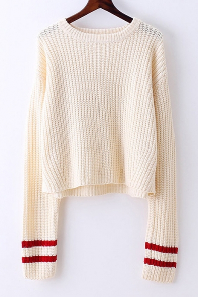 Chic Ribbed Round Neck Long Sleeve Pullover Sweater