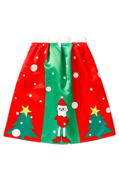 Christmas Collection Color Block Santa Vertical Striped A-Line Midi Skirt