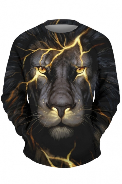 

Fashionable Lightning Lion Print Round Neck Long Sleeve Pullover Sweatshirt, LC454492