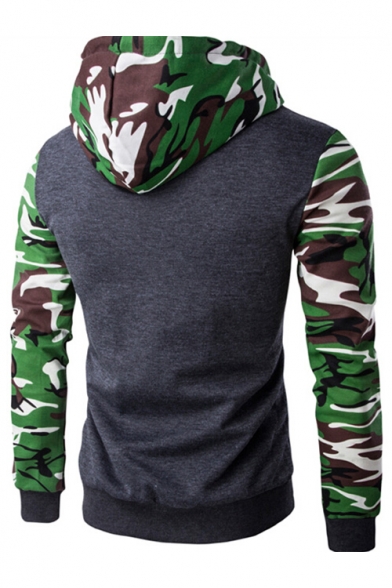 New Fashion Camouflage Color Block Long Sleeve Hooded Coat