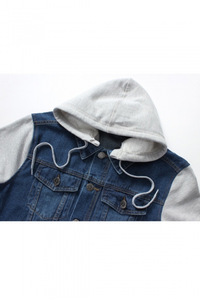 Fashion Fake Two-Piece Long Sleeve Denim Hooded Jacket