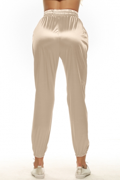 New Fashion Simple Plain Drawstring High Waist Sports Pants