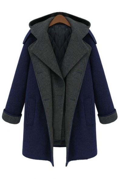 Fashion Fake Two-Piece Long Sleeve Tunic Hooded Coat