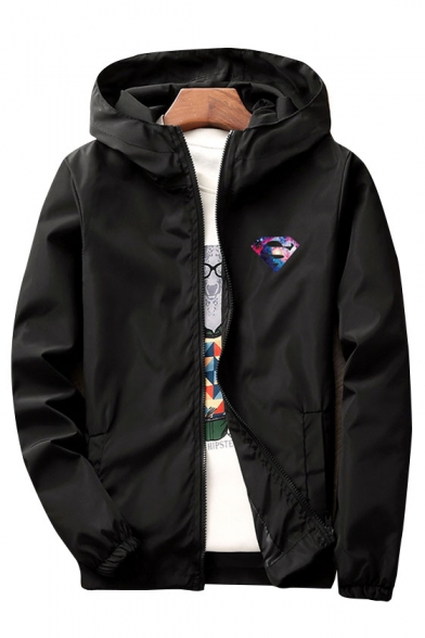 Leisure Diamond Print Zipper Long Sleeve Hooded Windproof Jacket for Couple