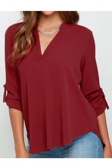 New Simple V-Neck Half Sleeve Loose Fit T-Shirt