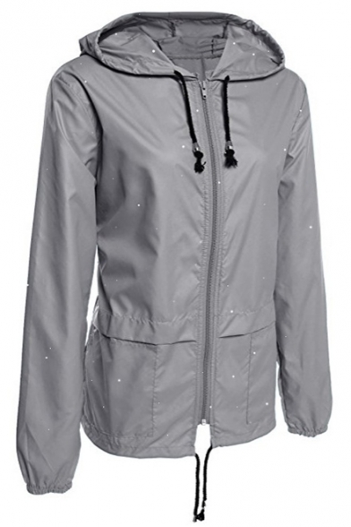 GreatestPAK Womens Winter Windproof Waterproof Plus Size Solid Hooded Rain Jacket Outdoor Casual Daily Zipper Long Sleeve Hoodie Raincoats Coats 