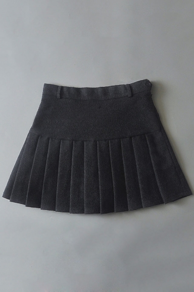 Chic High-Waist Pleated Plain Skirt with Pants Inside