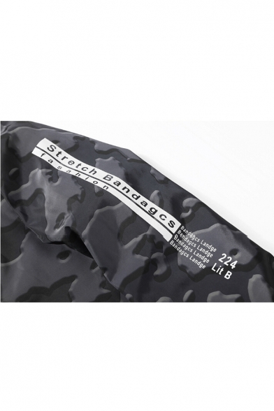 Chic Letter Print Camouflage Drawstring Hood Zipper Unisex Jacket