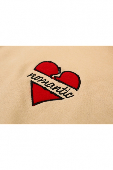 Embroidery Letter Heart Print Grommet Detail Drop Sleeve Zipper Hooded Coat