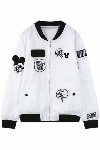 New Fashion Cartoon Mouse Embroidered Stand-Up Collar Long Sleeve Baseball Jacket