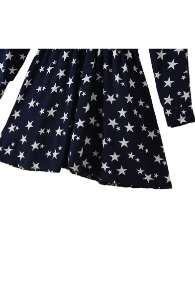 New Fashion Chic Star Pattern Lapel Long Sleeve Buttons Down Shirt Mini Dress