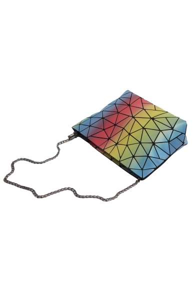 New Fashion Color Block Diamond Pattern Chain Shoulder Bag