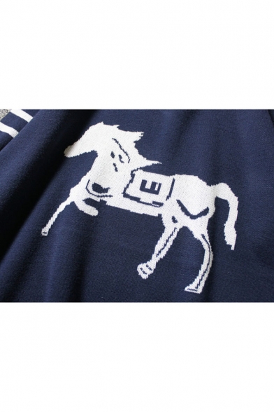 New Leisure Horse Pattern Round Neck Long Sleeve Pullover Sweatshirt