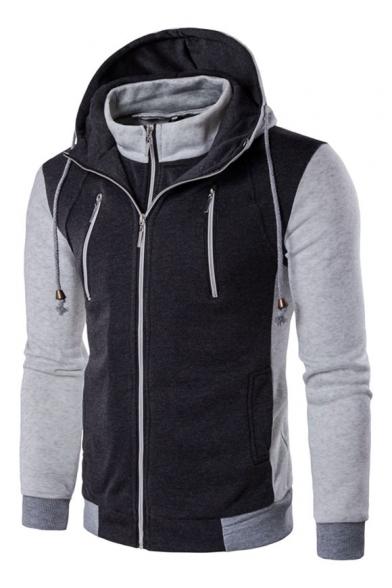 New Stylish Drawstring Hood Long Sleeve Zipper Casual Hoodie