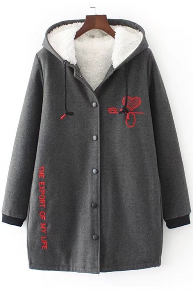 New Stylish Letter Pattern Long Sleeve Single Breasted Tunic Hooded Coat