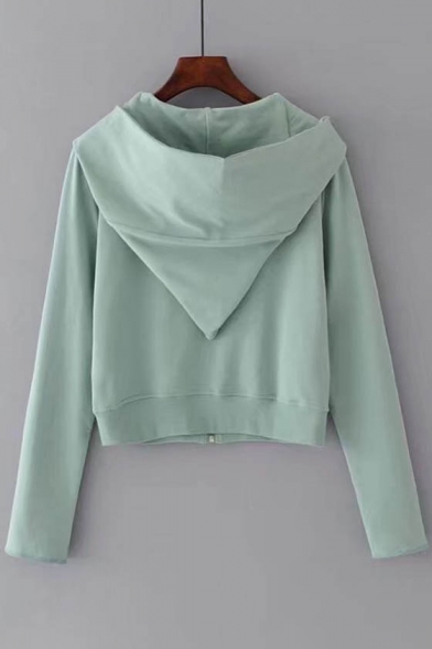 New Stylish Long Sleeve Zip Up Simple Plain Cropped Hooded Coat