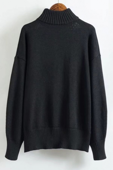 Brid Embroidered Dipped Hem Long Sleeve Pullover Sweater