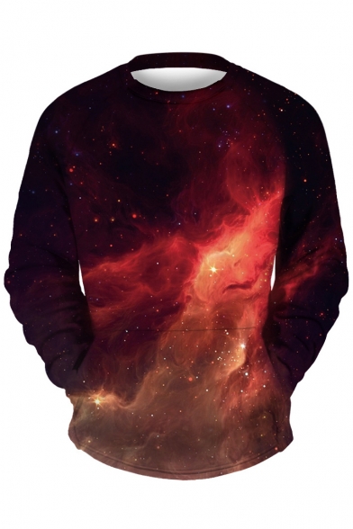 Fahionable Simple Leisure Galaxy Print Round Neck Long Sleeve Pullover Sweatshirt