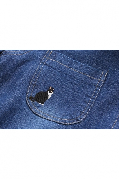 New Fashion Cartoon Animals Print Long Sleeve Buttons Down Hooded Denim Coat