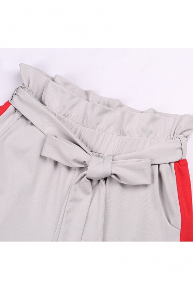 New Stylish Striped Side Ruffle Drawstring Elastic Waist Pants