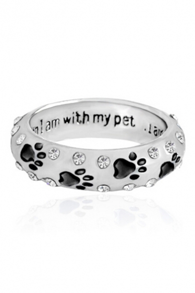 Adorable Pet Paws Printed Letter Carved Beaded Ring