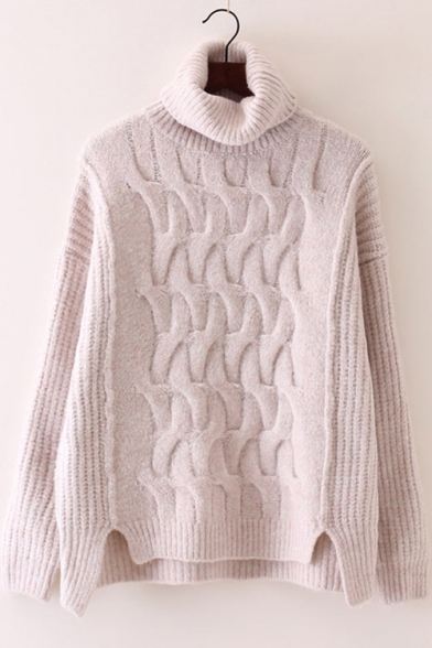Chic Plain Spilt Side Long Sleeve Pullover Sweater