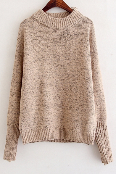 Chic Simple Plain Round Neck Long Sleeve Pullover Sweater