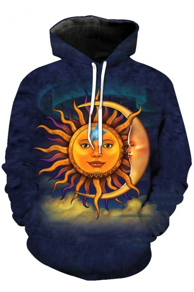 Fashionable Totem Sun Moon Printed Long Sleeve Pullover Hoodie with Pocket