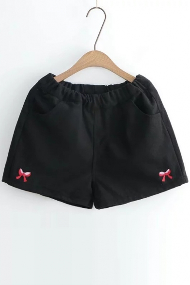 New Fashion Bow Embroidered Elastic Waist Shorts
