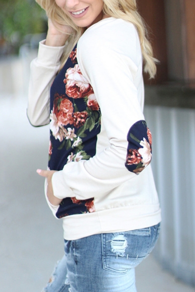 New Fashion Floral Pattern Round Neck Long Sleeve T-Shirt