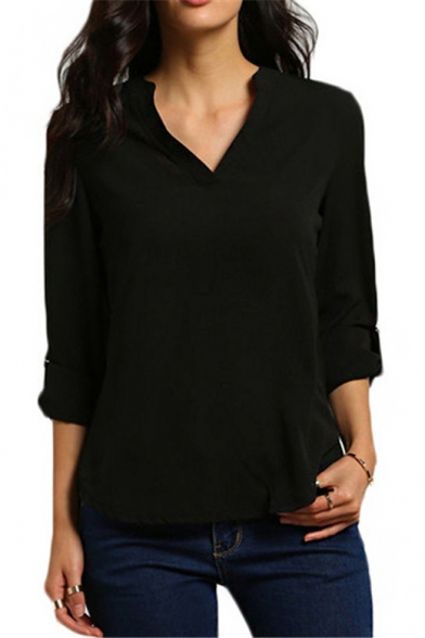 New Simple V-Neck Half Sleeve Loose Fit T-Shirt