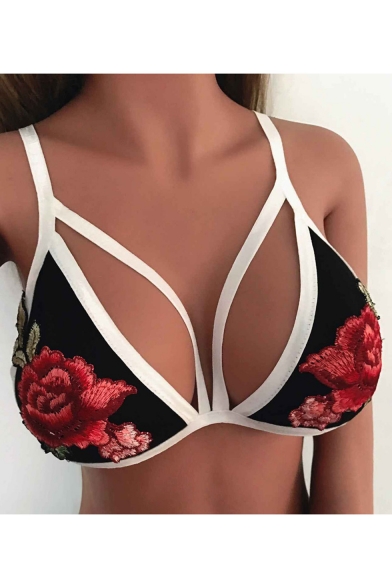New Stylish Embroidery Floral Pattern Strap Bralet